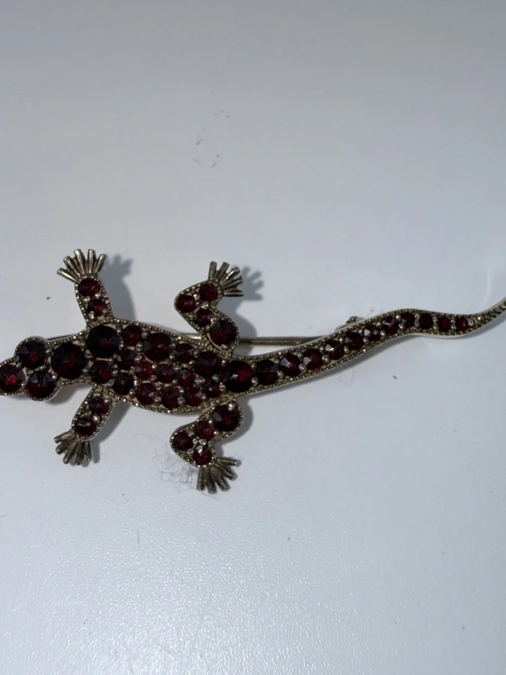 Victorian Bohemian Garnet Lizard Brooch/Pin in Vermeil Sterling Silver